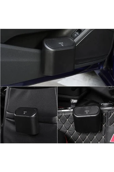 Siyah Araba Çöp Kutusu Portatif Kapaklı Araç İçi Çöp Kovası Oto Aksesuar Kutu Tüm Araçlara Uyumlu - Resim 6