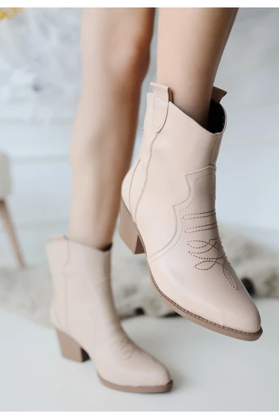 KUZGUN ONLİNE SHOP Nude Cilt Topuklu Bot - 1