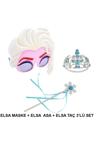 KUZGUN ONLİNE SHOP Elsa Maskesi Elsa Tacı ve Elsa Asası 3&apos;lü Kostüm Seti (4767) - Lisinya