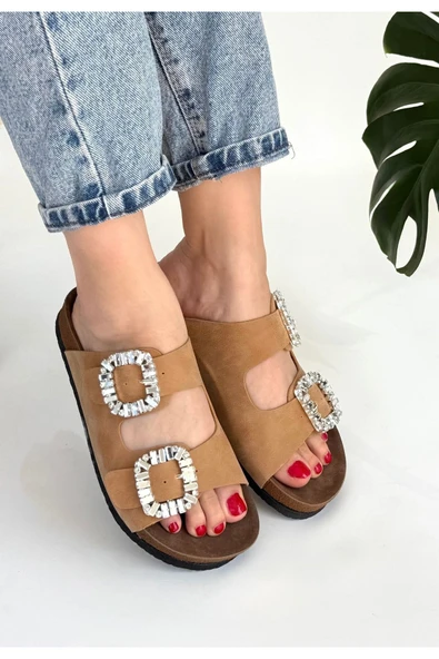 KUZGUN ONLİNE SHOP Camel Nubuk Terlik