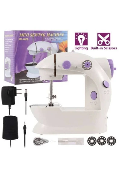 KUZGUN ONLİNE SHOP Dikiş Makinesi Sew Whiz Elektrikli Veya Pille Çalışabilen Çift Kademeli Işıklı Mini ( Lisinya )