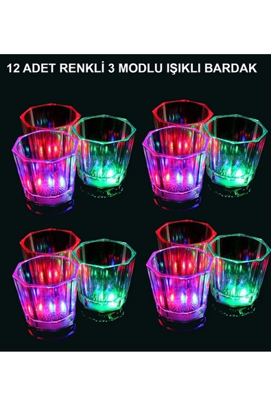 KUZGUN ONLİNE SHOP Led Işıklı Eğlence Bardakları - 3 Modlu Renk Değiştiren Bardak 12 Adet - Lisinya - 1