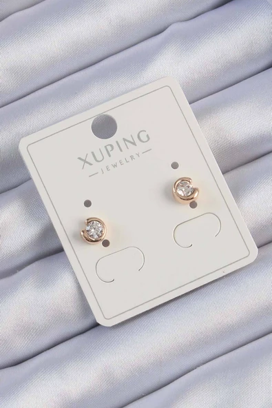 KUZGUN ONLİNE SHOP Xuping Rose Renk Zirkon Taşlı Minimal Oval Küpe - Lisinya