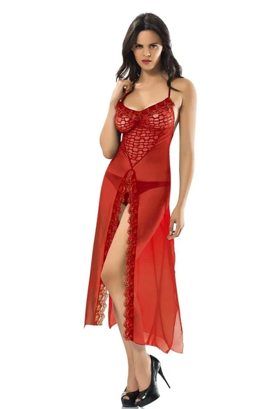 KUZGUN ONLİNE SHOP Kırmızı Şifon Gecelik