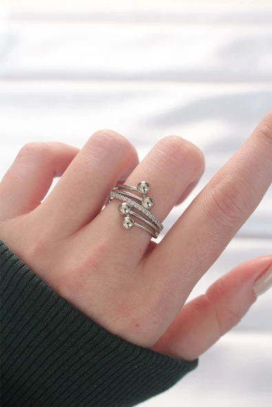 KUZGUN ONLİNE SHOP Topçuk Model Zirkon Taşlı Silver Renk Ayarlanabilir Yüzük - Lisinya