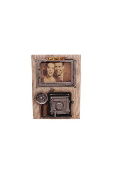 KUZGUN ONLİNE SHOP Vintage Tasarım Dekoratif Metal Çerçeve Fotoğraf Makinesi Dekorlu ( Lisinya )
