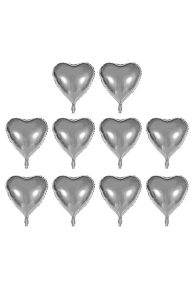 KUZGUN ONLİNE SHOP Kalp Şekilli Gümüş Renk Toptan Folyo Balon 45 cm 10 Adet (4767) - Lisinya