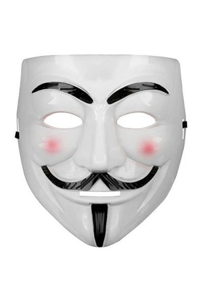 KUZGUN ONLİNE SHOP Beyaz Renk Pembe Yanaklı İthal V For Vendetta Maskesi