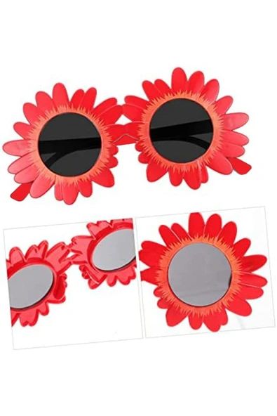 KUZGUN ONLİNE SHOP Kırmızı Renk Papatya Şekilli Parti Gözlüğü 18x10 cm