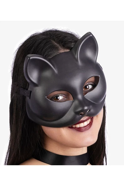 KUZGUN ONLİNE SHOP Siyah Renk Lüks Kedi Maskesi 12x13 cm