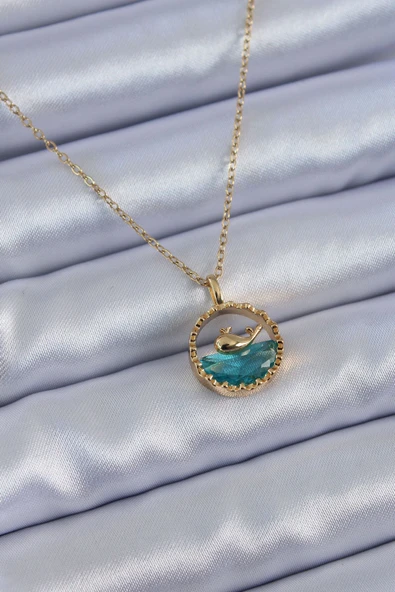KUZGUN ONLİNE SHOP 316L Çelik Gold Renk Balina Figür Kristal Taşlı Kadın Kolye - Lisinya