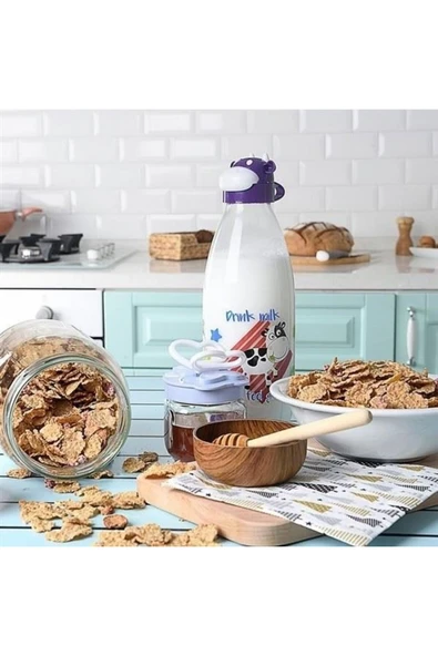 KUZGUN ONLİNE SHOP İnek Tasarımlı Sevimli Cam Suluk - Süt Şişesi 1000 ML