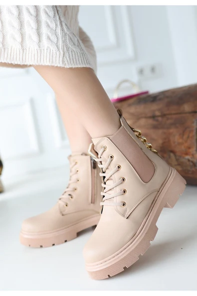 KUZGUN ONLİNE SHOP Nude Cilt Bağcıklı Bot