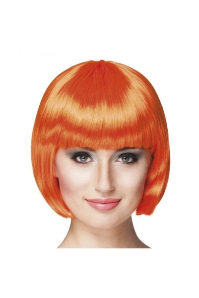 KUZGUN ONLİNE SHOP Turuncu Renk Parti Peruğu Küt Saç