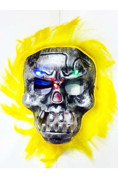 KUZGUN ONLİNE SHOP Cadılar Bayramı Halloween Işıklı Kurukafa Maske sarı saçlı (4767) - Lisinya