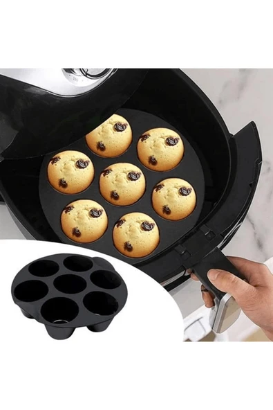 KUZGUN ONLİNE SHOP 7 Gözlü Silikon Çok Amaçlı Airfryer Muffin Cupcake Kek Ve Çörek Pişirme Kalıbı ( Lisinya )