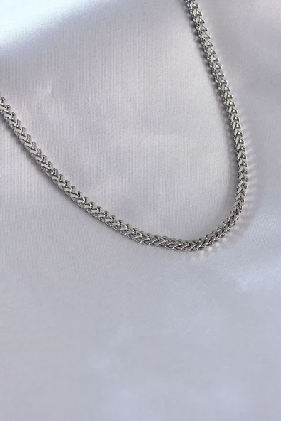 KUZGUN ONLİNE SHOP 316L Çelik Gümüş Renk Zincir Model Erkek Kolye - Lisinya