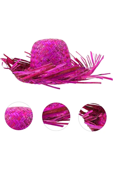 KUZGUN ONLİNE SHOP Tropikal Parti Pembe Fuşya Hasır Hawaii Şapkası 13x36 Cm - Lisinya