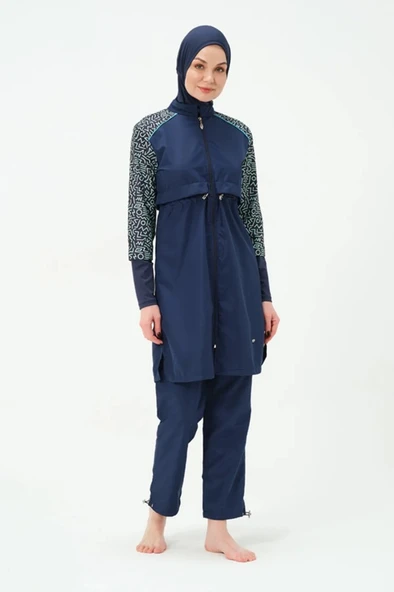 Tesmay 22165 Tam Kapalı Lacivert Hızlı Kuruyan Kumaş Büyük Beden Tesettür Mayo - Resim 3
