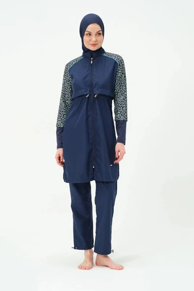 Tesmay 22165 Tam Kapalı Lacivert Hızlı Kuruyan Kumaş Büyük Beden Tesettür Mayo - Resim 7