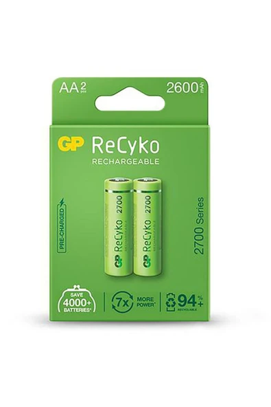KUZGUN ONLİNE SHOP GP 2600 R6 AA KALEM ŞARJLI PİL 2Lİ BLS PAKET RECYKO YEŞİL (4767) - Lisinya