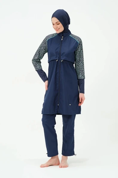 Tesmay 22165 Tam Kapalı Lacivert Hızlı Kuruyan Kumaş Büyük Beden Tesettür Mayo - Resim 2