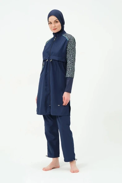 Tesmay 22165 Tam Kapalı Lacivert Hızlı Kuruyan Kumaş Büyük Beden Tesettür Mayo - Resim 4