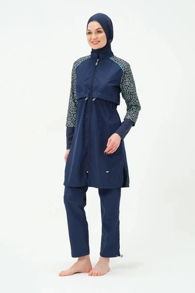 Tesmay 22165 Tam Kapalı Lacivert Hızlı Kuruyan Kumaş Büyük Beden Tesettür Mayo - Resim 5