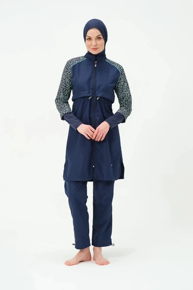 Tesmay 22165 Tam Kapalı Lacivert Hızlı Kuruyan Kumaş Büyük Beden Tesettür Mayo - Resim 6