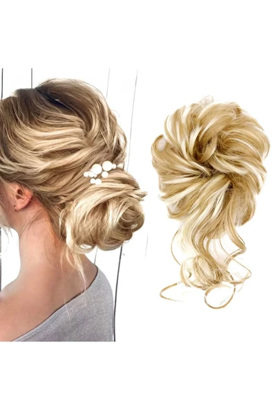 KUZGUN ONLİNE SHOP Saçlı Lastikli Kuyruklu Topuz Toka / Balköpüğü / Platin Röfle