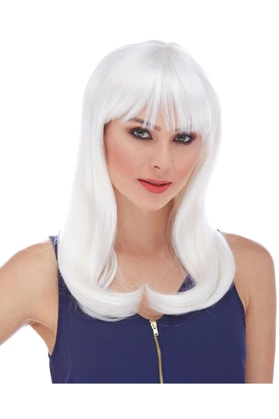 KUZGUN ONLİNE SHOP Beyaz Renk Uzun Düz Parti Peruğu