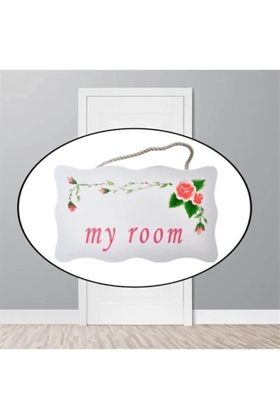 KUZGUN ONLİNE SHOP Decotown My Room Benim Odam Dekoratif Çiçek Desenli Kapı Askısı ( Lisinya )