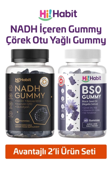 Hİ HABİT NADH Gummy ve Çörek Otu Yağlı Gummy - 2li Set - Takviye Edici Gıda – Vegan Gummies