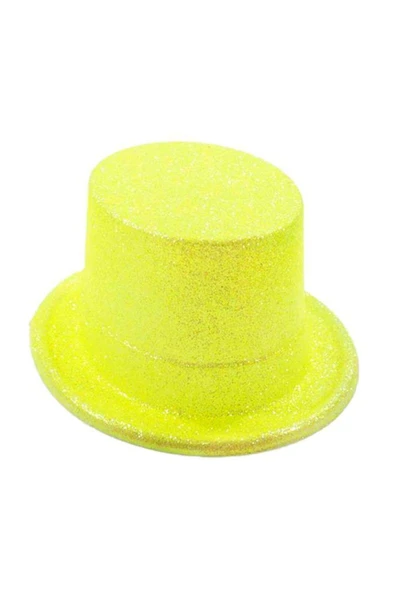 KUZGUN ONLİNE SHOP Floresan Sarı Renk Simli Uzun Fötr Melon Şapka 12 cm