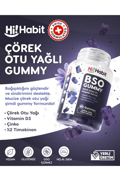Hİ HABİT Çörek Otu Yağlı Gummy Soğuk Sıkım, D3 ve Çinko İçeren Vegan Gummies - 2