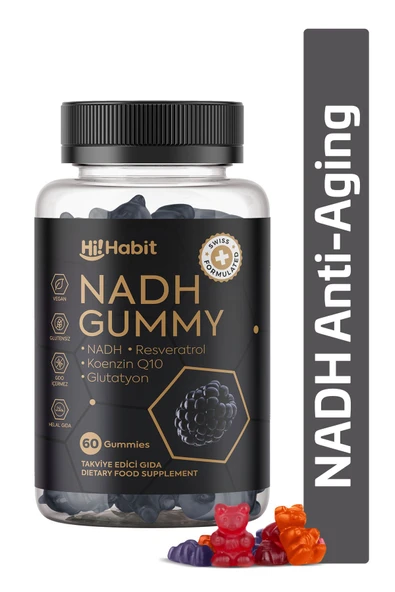 Hİ HABİT NADH Gummy Q10, Resveratrol, Glutatyon İçeren Anti-Aging Takviye Edici Gıda Vegan Gummies