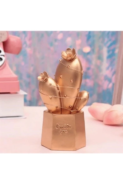 KUZGUN ONLİNE SHOP Led Işıklı Sevimli Kaktüs Dekoratif Masa Lambası Mini Biblo Gece Lambası Gold ( Lisinya )
