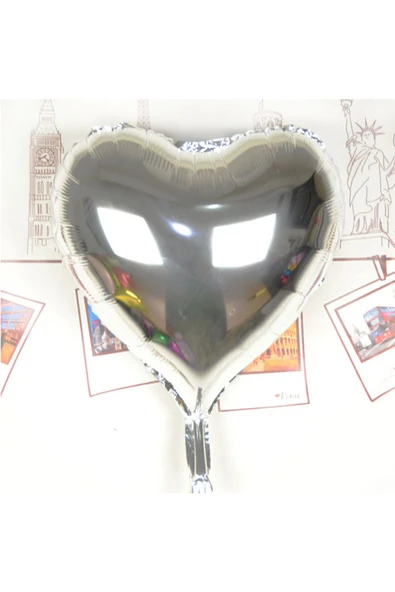 KUZGUN ONLİNE SHOP Kalp Uçan Balon Folyo Gümüş 80 cm 32 inç (4767) - Lisinya