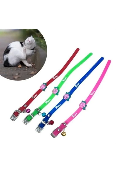 KUZGUN ONLİNE SHOP Çıngıraklı Zilli Sevimli Renkli Slikon Kedi Köpek Boyun Tasması ( Lisinya )