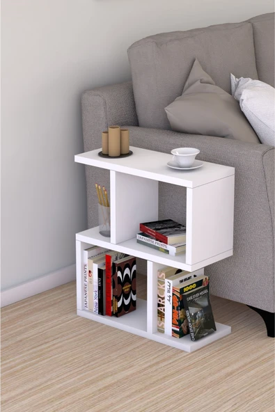 Kitaplıklı Yan Sehpa Beyaz ürün görseli 1