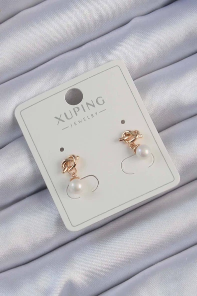 KUZGUN ONLİNE SHOP Xuping Rose Renk İnci Taşlı Düğüm Küpe - Lisinya