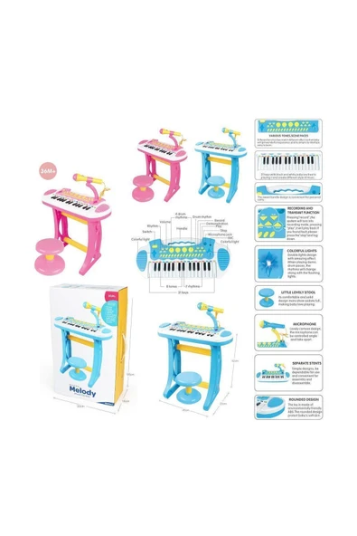 Vardem Mikrofonlu 24 Tuşlu Mp3 Çalar Mini Piyano Mavi Ve Pembe Seceneği - 4