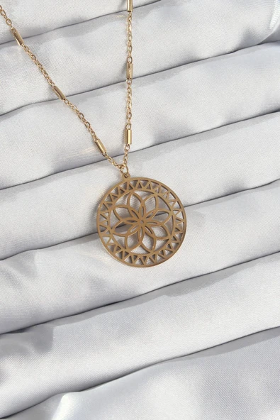 KUZGUN ONLİNE SHOP 316L Çelik Zincir Gold Renk Lotus Model Kolye - Lisinya