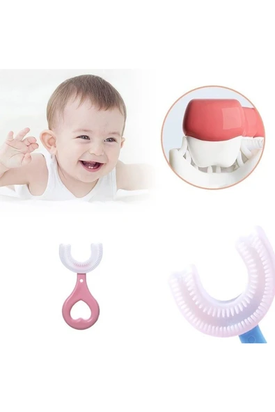 KUZGUN ONLİNE SHOP Silikon Çocuk Diş Fırçası Tartar Temizleyici (2-12 Yaş) - Pembe - 1