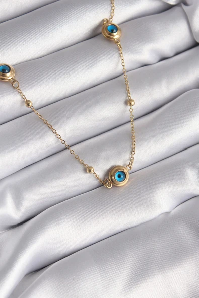 KUZGUN ONLİNE SHOP 316L Çelik Gold Renk Nazar Boncuk Model Kadın Kolye - Lisinya