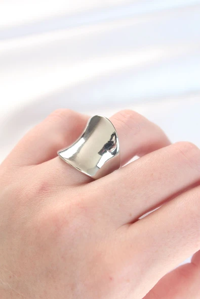 KUZGUN ONLİNE SHOP Silver Renk Ayarlanabilir Kavisli Ayna Yüzük - Lisinya