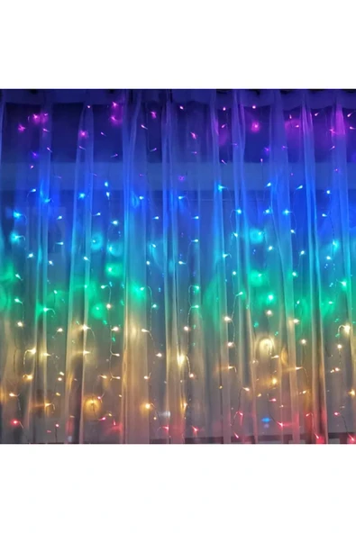 KUZGUN ONLİNE SHOP Perde Led 240 Ledli 8 Fonksiyonlu Dekor Lambası RGB