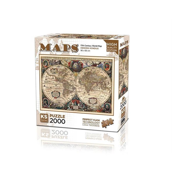 Hendrik Hondius Vintage World Map Puzzle 2000 Parça