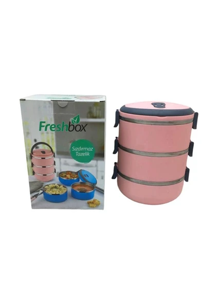 KUZGUN ONLİNE SHOP AÇIK PEMBE 3LÜ SEFER TASI SAKLAMA KABI 1.8LT (4767) - Lisinya - 1