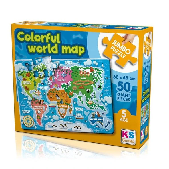 Colorful World Map Jumbo Puzzle 50 Parça - 1
